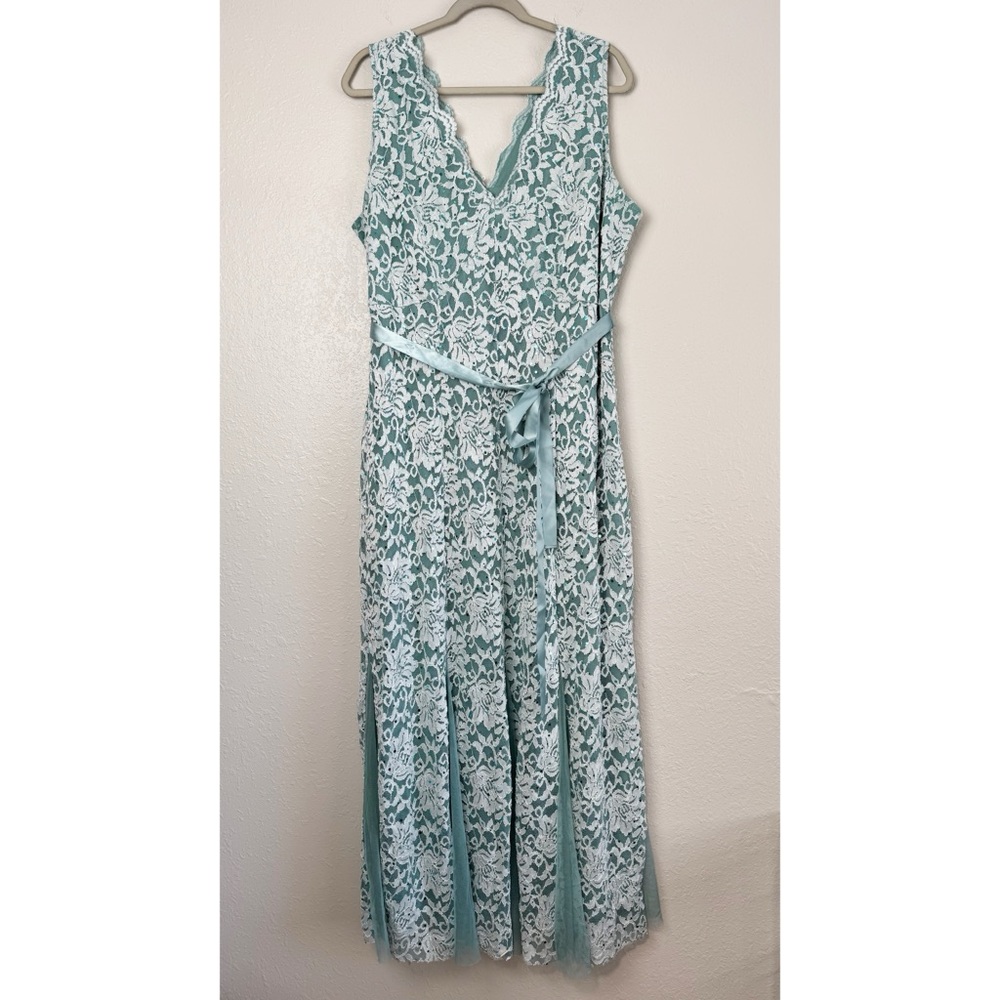 Candalite Women's turquoise lace sequin maxi formal dress 2X